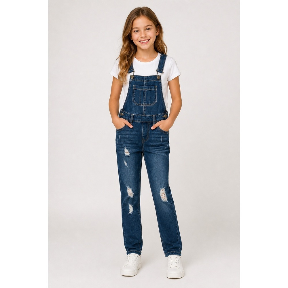 Wax Jean Kids Size S Distressed Denim Overalls Medium Wash Blue Bib Jumpsuit